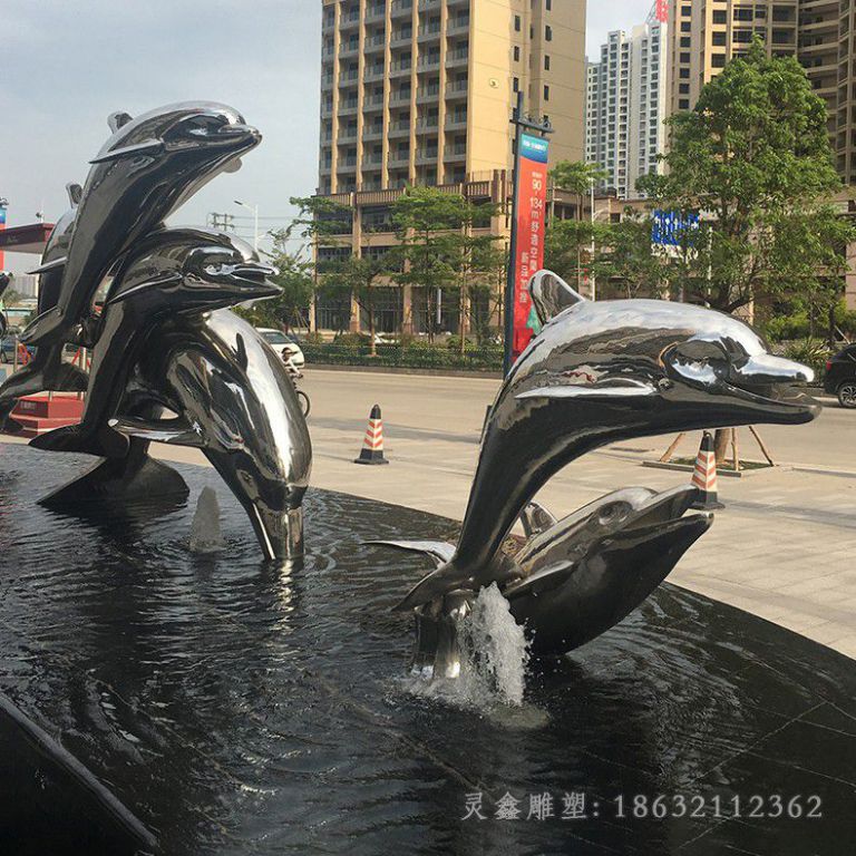 海豚跳跃不锈钢雕塑