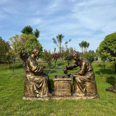 茶文化品茶人物铜雕