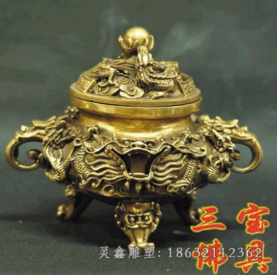三宝佛铜景观香炉铜雕