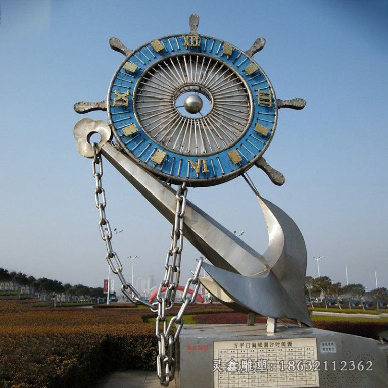 不锈钢船舵景观雕塑